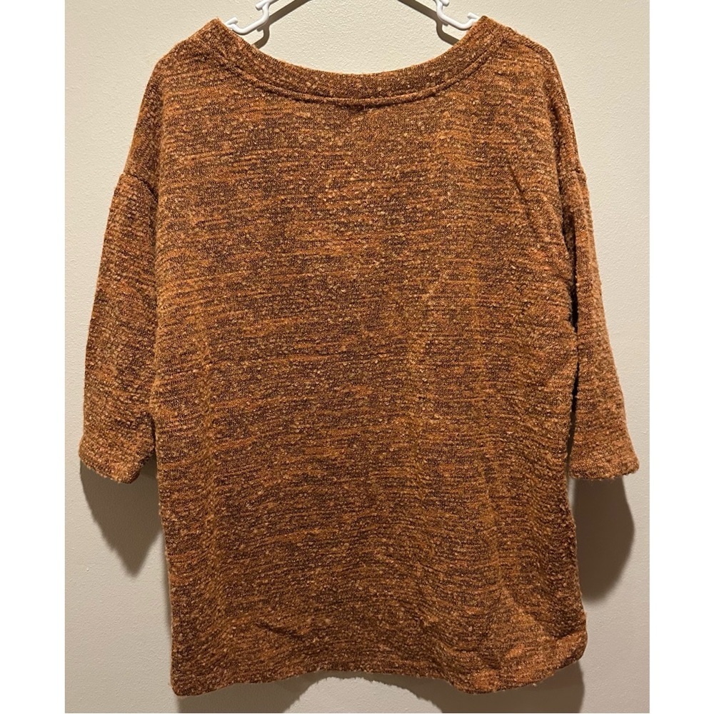 Blue Bird Knit Sweater Top 3/4 Sleeve Burnout‎ Texture Pocket Orange L - Picture 4 of 5
